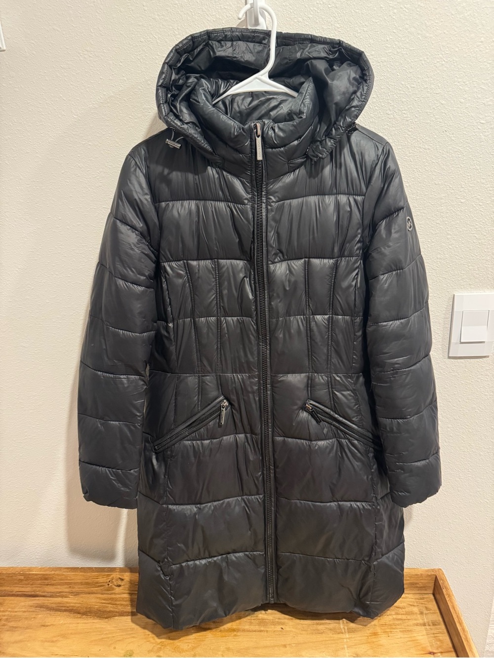 MICHAEL Michael Kors Black Hooded Puffer Coat mid length